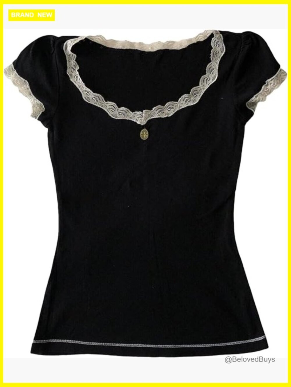 Y2K Lace Trim Crop Top Short Sleeve Tee Fairy Grunge Aesthetic Summer